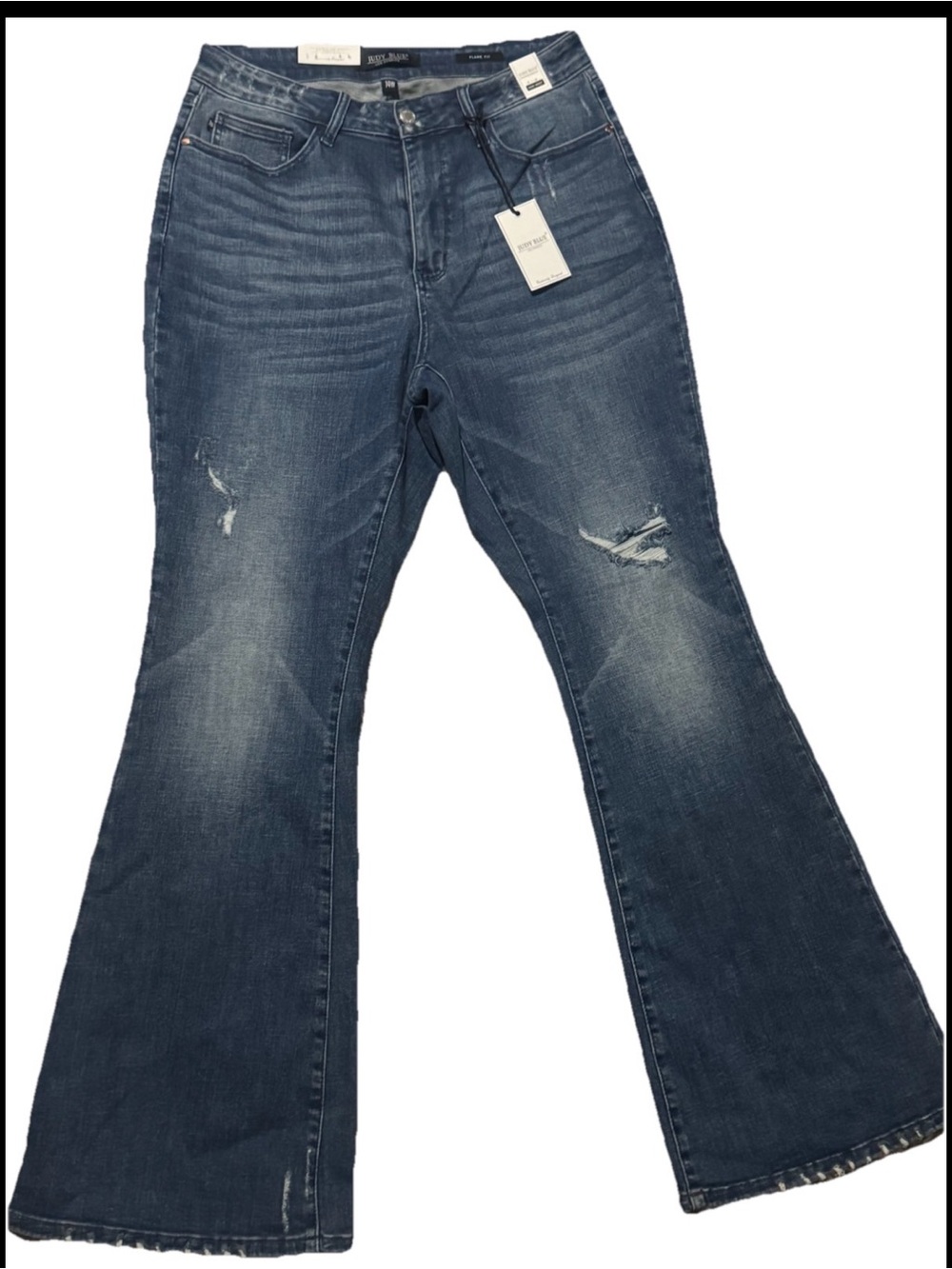 Judy Blue Medium Wash Flare Jeans with Distressed Detail